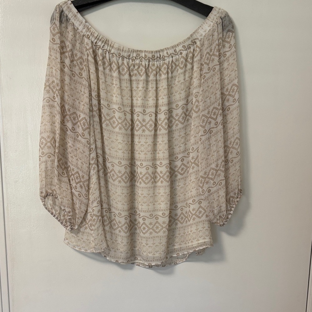 Cato Beige and Cream Off-Shoulder Boho Blouse